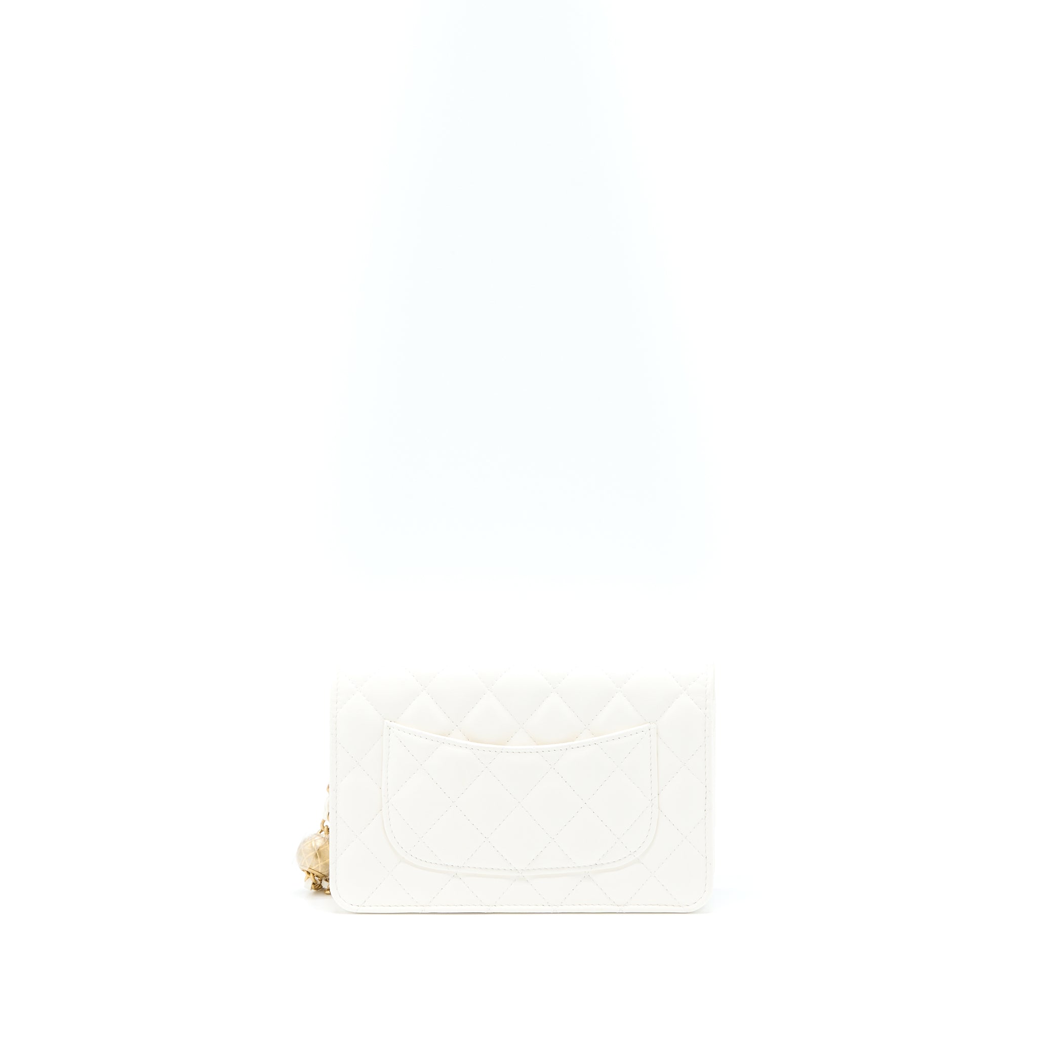 CHANEL PEARL CRUSH WALLET ON CHAIN LAMBSKIN WHITE GHW (MICROCHIP)