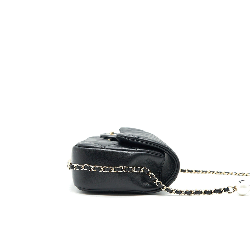 CHANEL LOGO PEARL CHAIN MINI FLAP BAG GHW