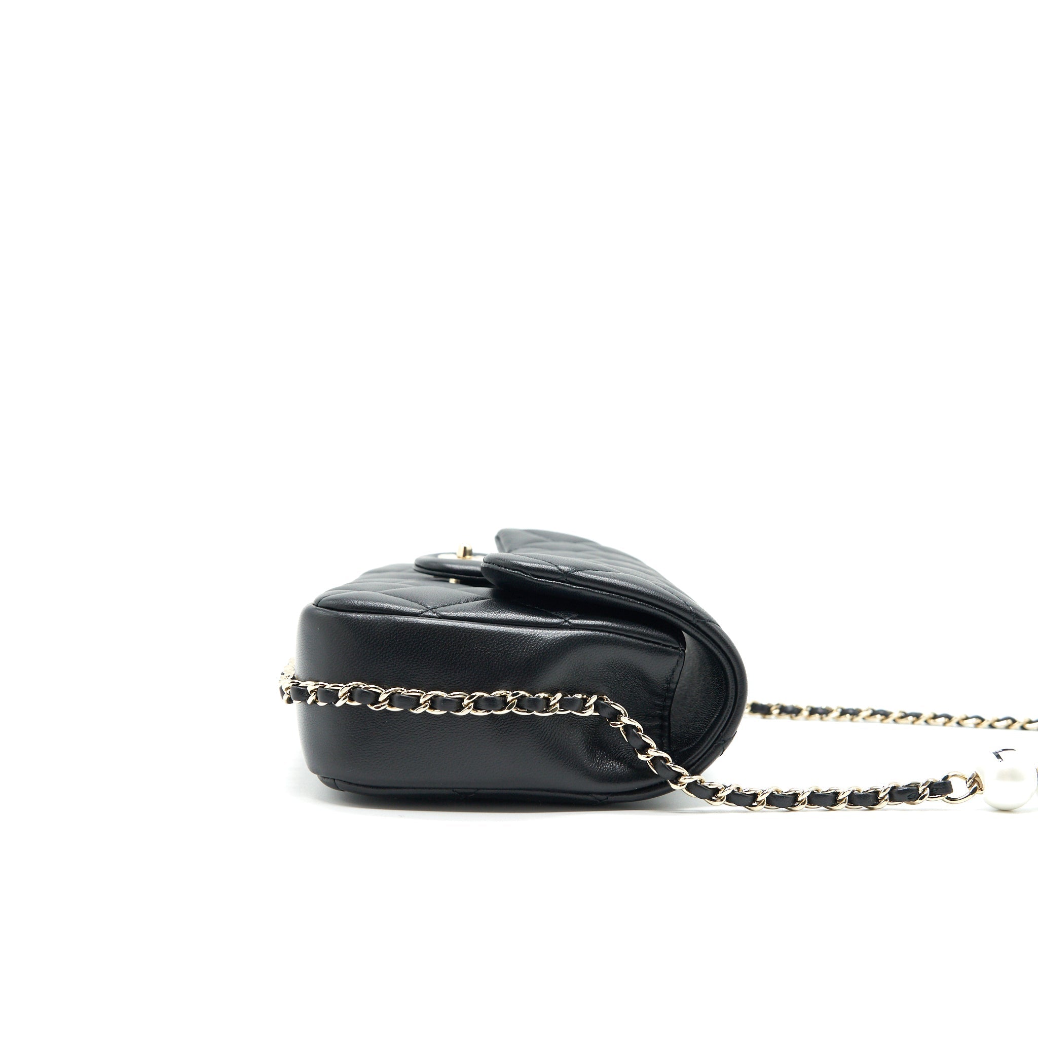 CHANEL LOGO PEARL CHAIN MINI FLAP BAG GHW