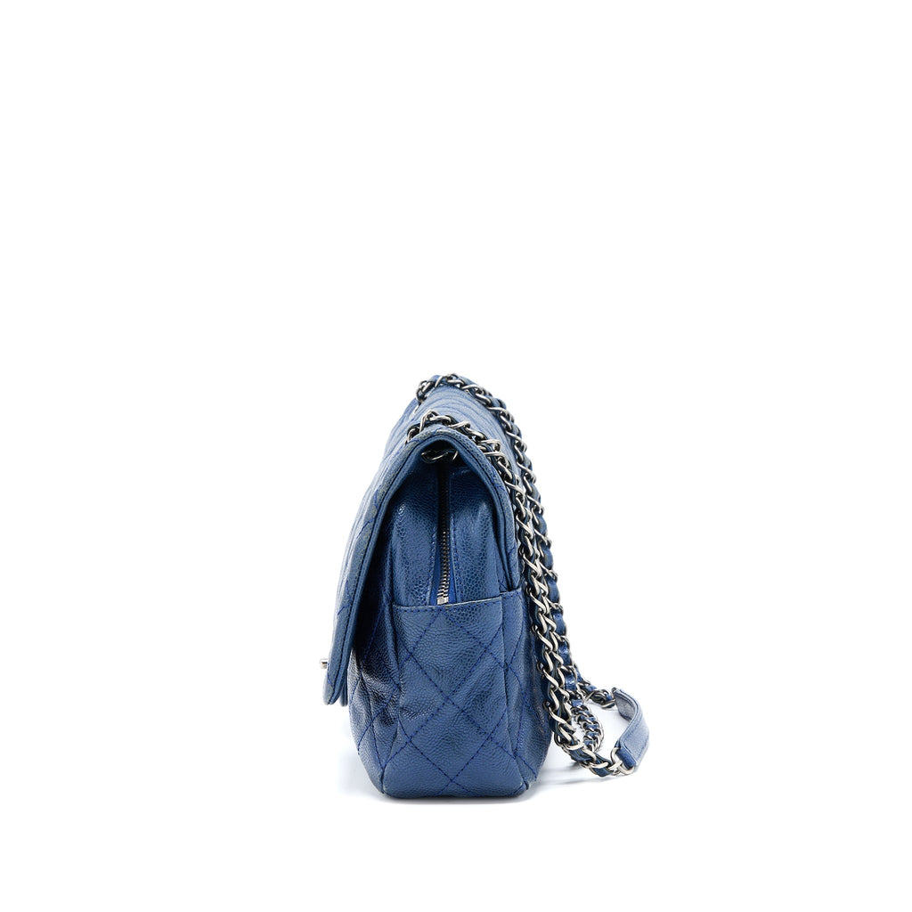 CHANEL SEASONAL SIGNAL FLAP BAG CAVIAR BLUE RUTHENIUM HARDWARE