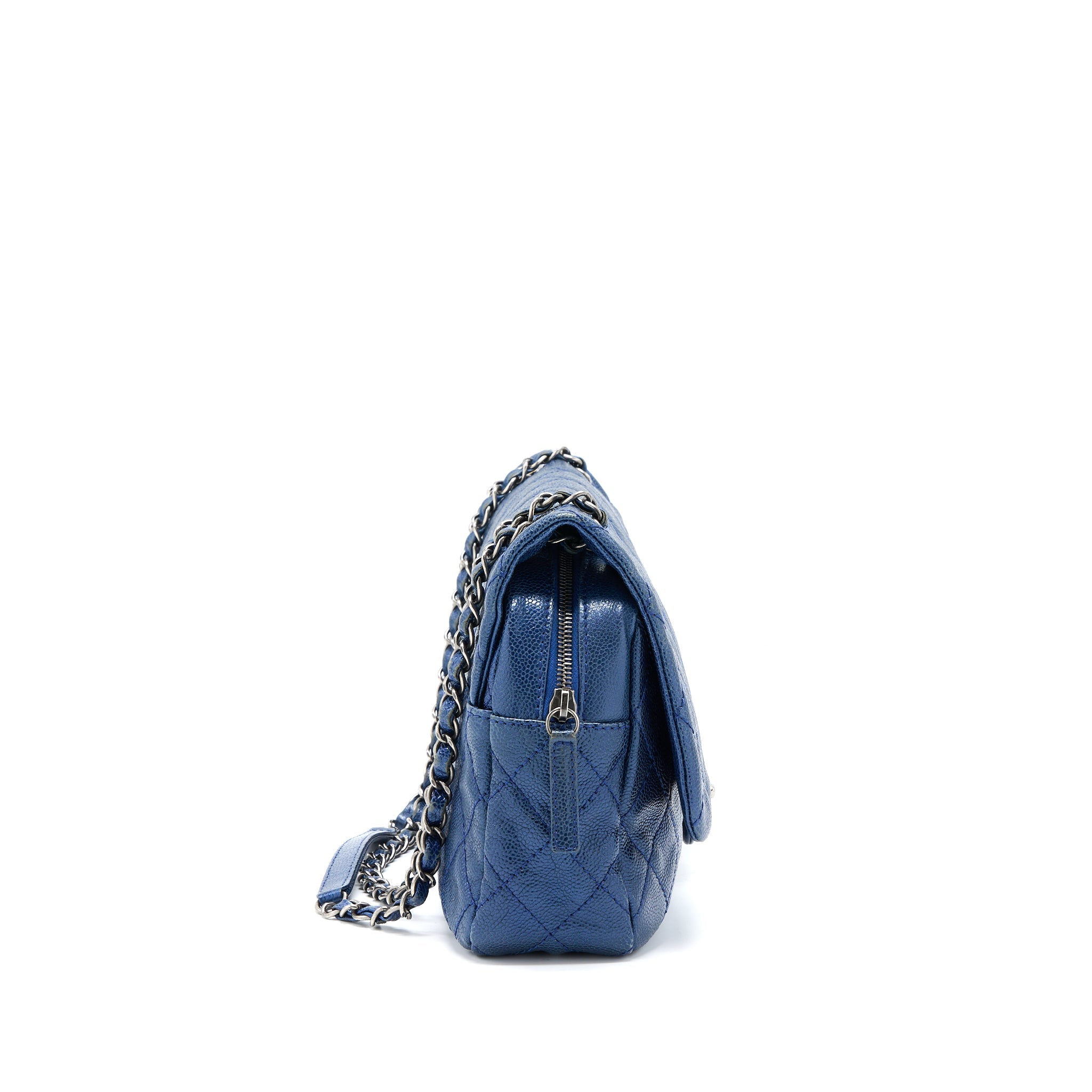 CHANEL SEASONAL SIGNAL FLAP BAG CAVIAR BLUE RUTHENIUM HARDWARE