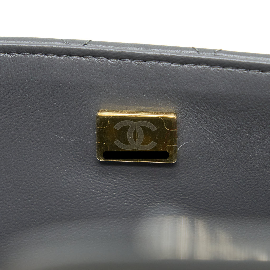 CHANEL TOP HANDLE MINI RECTANGULAR FLAP BAG LAMBSKIN GREY LGHW (MICROCHIP)