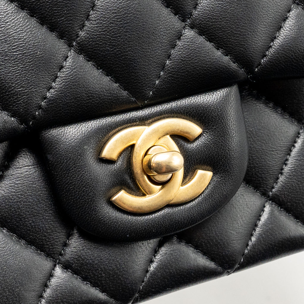 CHANEL TOP HANDLE MINI RECTANGULAR LAMBSKIN BLACK GHW (MICROCHIP)