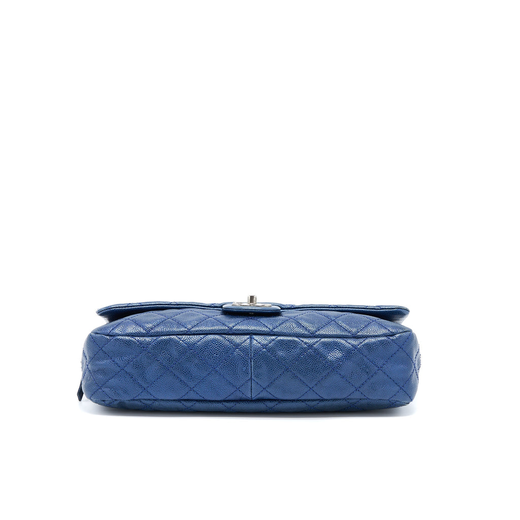 CHANEL SEASONAL SIGNAL FLAP BAG CAVIAR BLUE RUTHENIUM HARDWARE
