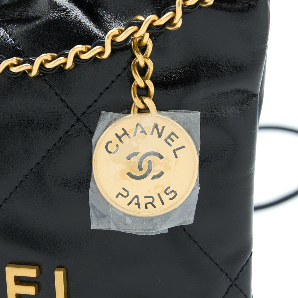 CHANEL MINI 22 BAG SHINY CALFSKIN BLACK GHW (MICROCHIP)