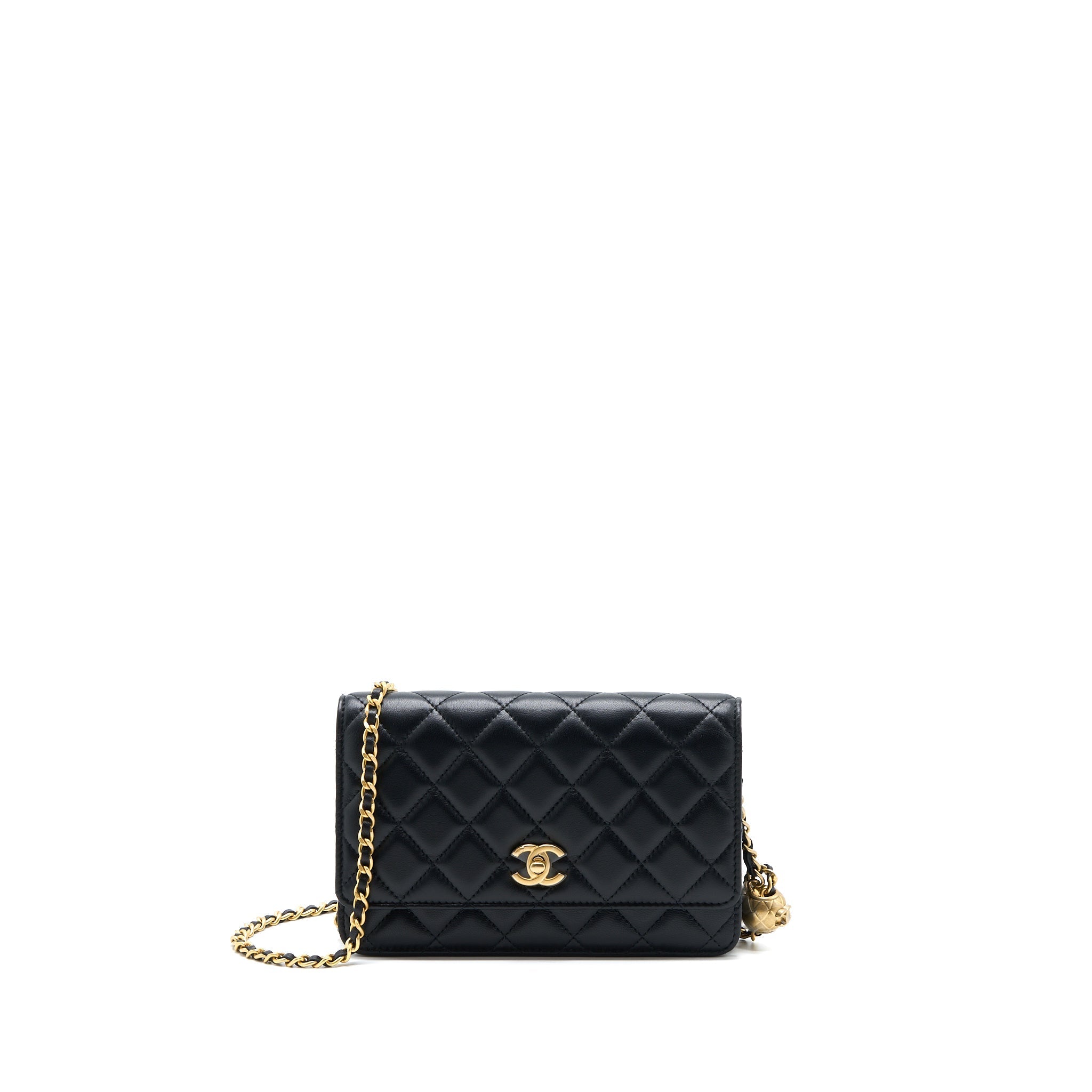 CHANEL PEARL CRUSH WALLET ON CHAIN LAMBSKIN BLACK GHW (MICROCHIP)