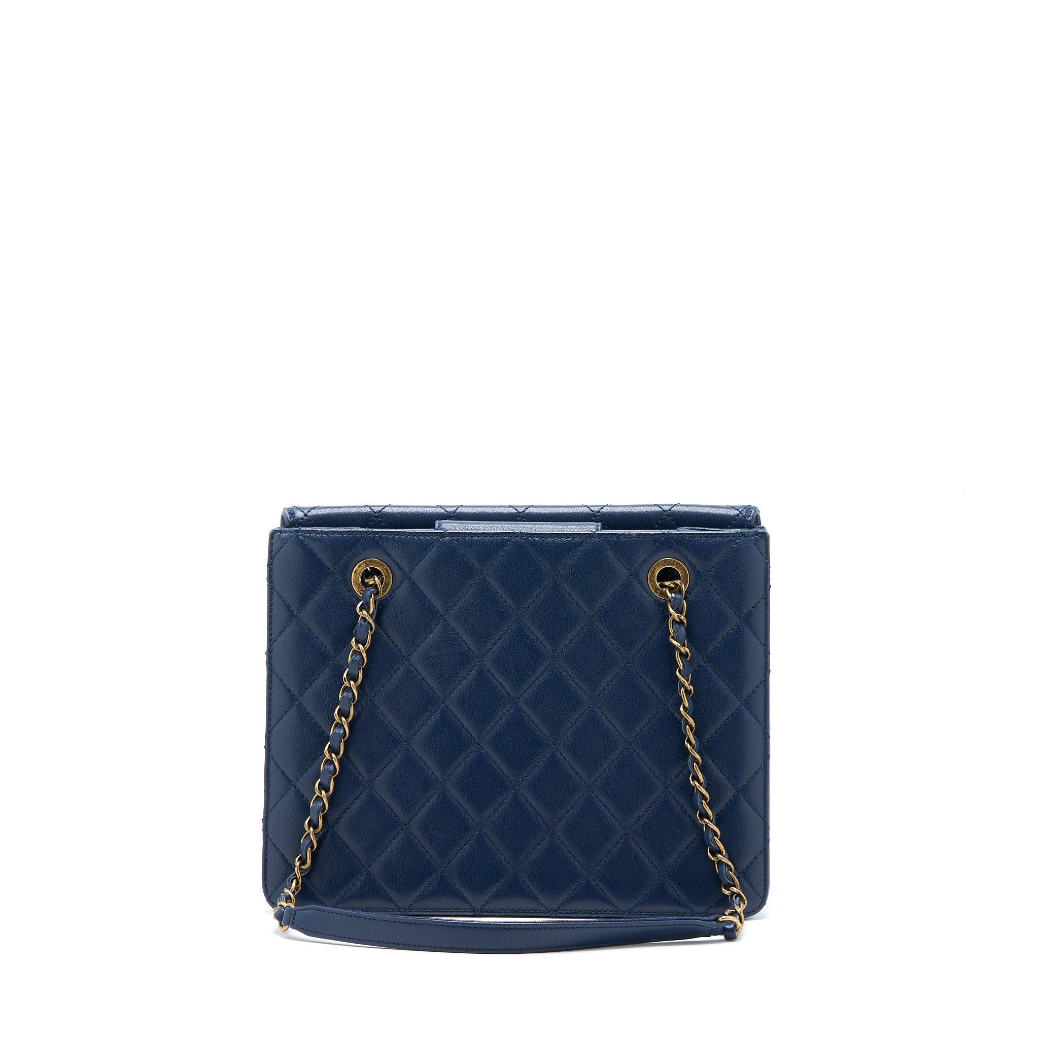 CHANEL QUILTED SHOULDER BAG GOATSKIN BLUE RUTHENIUM GHW