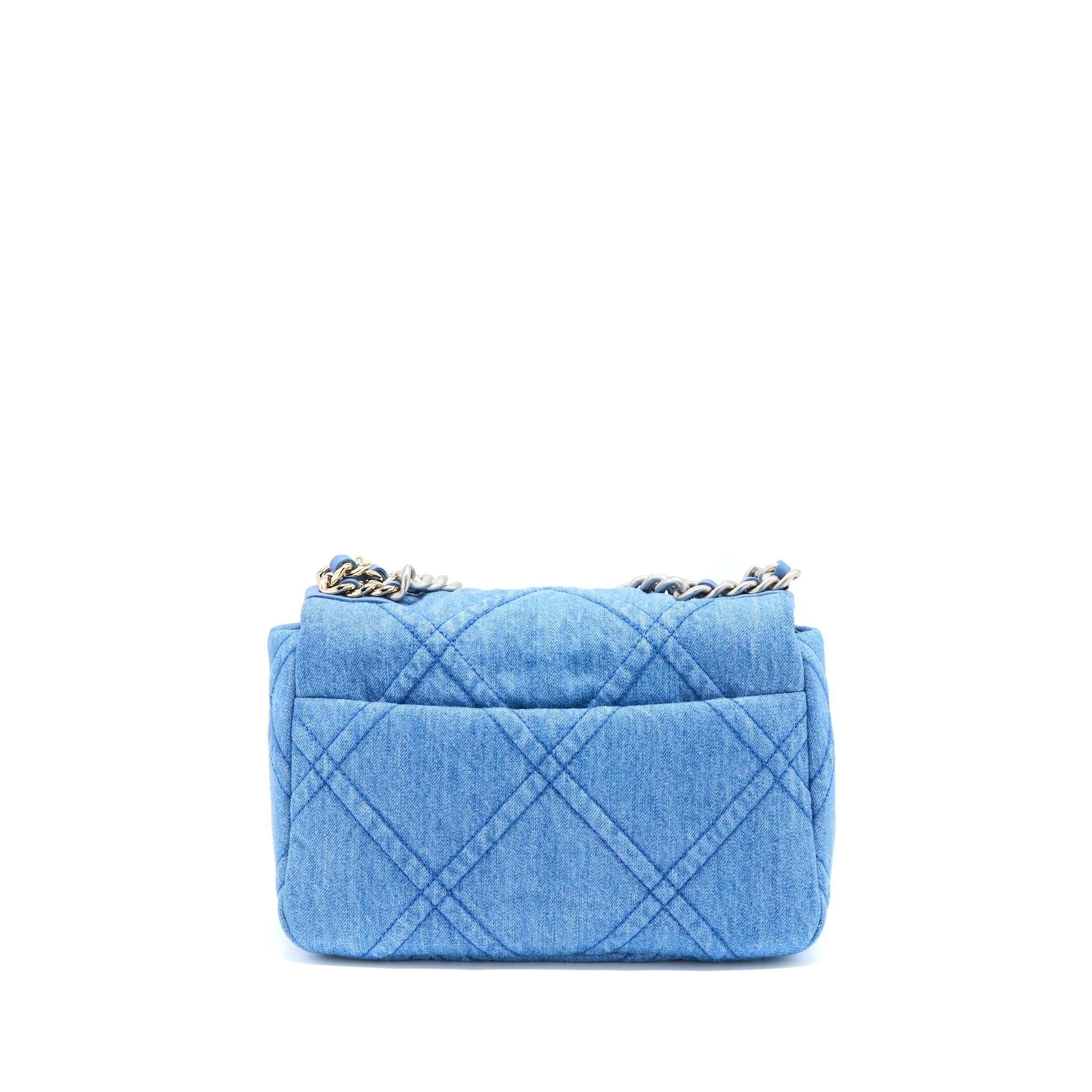 CHANEL 22P SMALL 19 BAG DENIM LIGHT BLUE MULTICOLOUR HARDWARE (MICROCHIP)