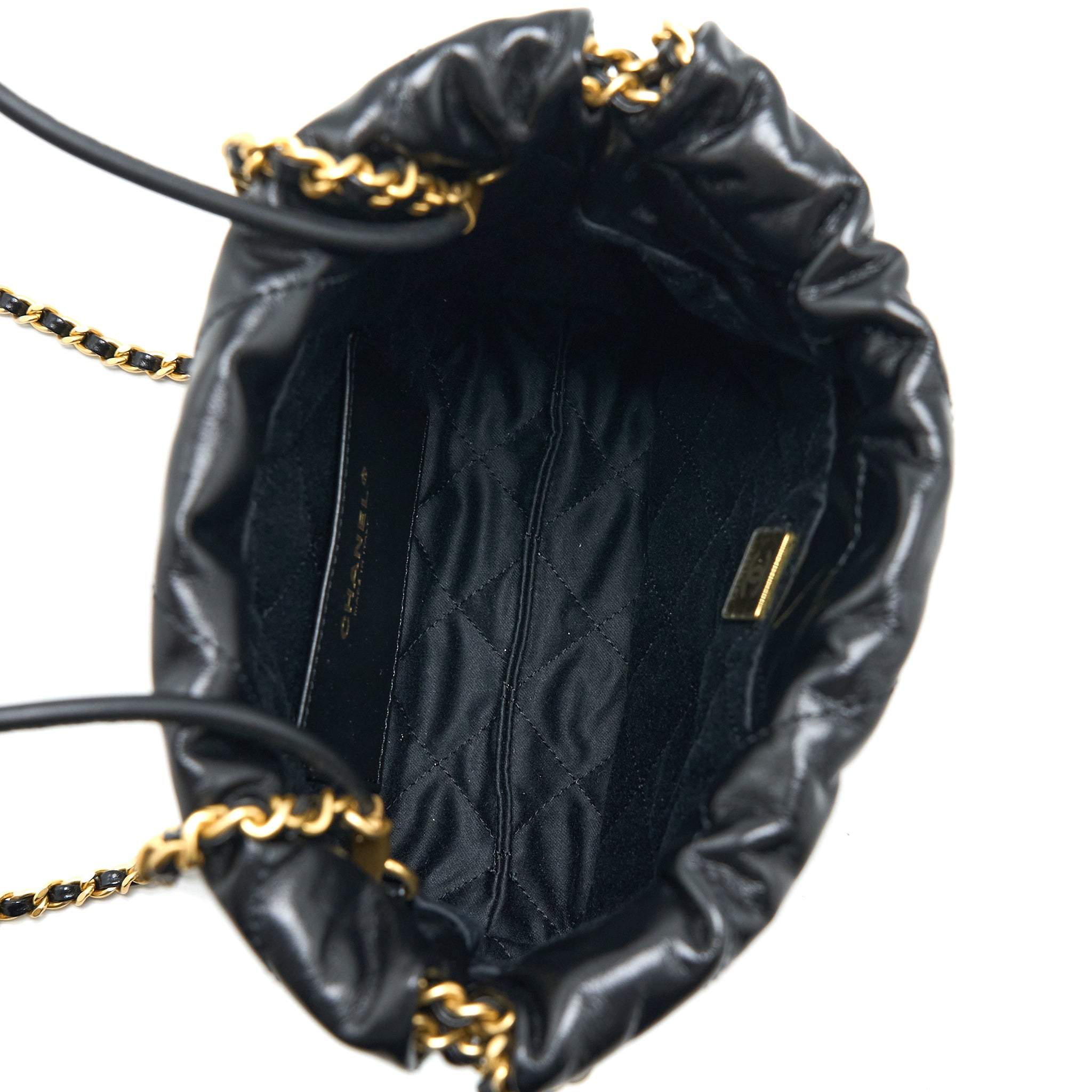 CHANEL MINI 22 BAG SHINY CALFSKIN BLACK GHW (MICROCHIP)