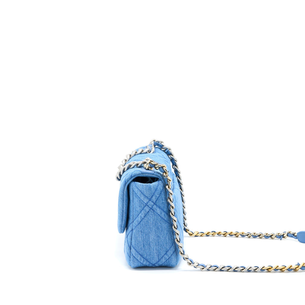 CHANEL 22P SMALL 19 BAG DENIM LIGHT BLUE MULTICOLOUR HARDWARE (MICROCHIP)