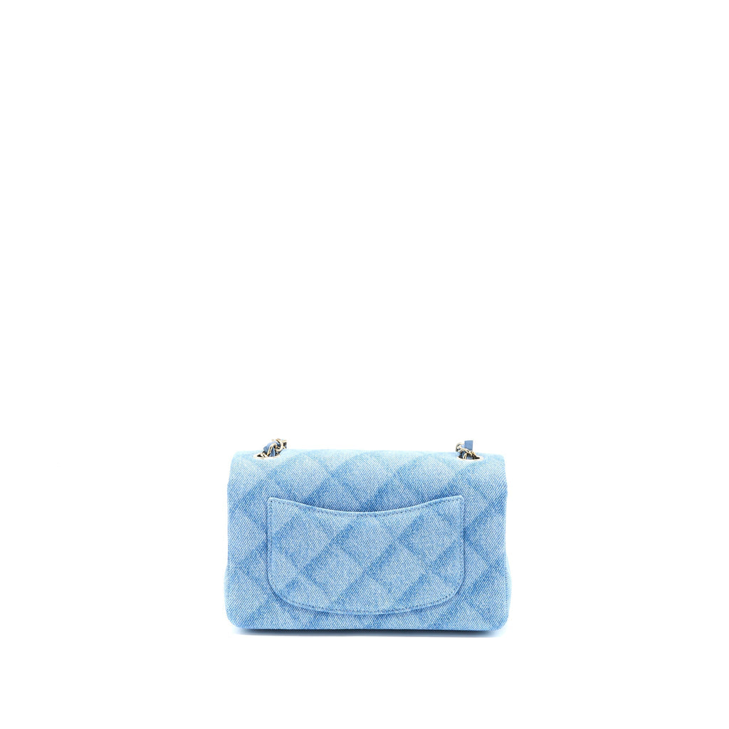 CHANEL 22B MINI RECTANGULAR DENIM LIGHT BLUE LGHW (MICROCHIP)