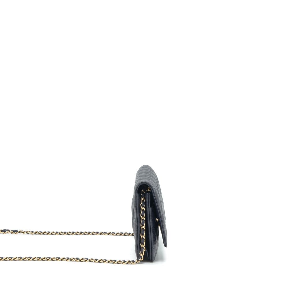CHANEL CLASSIC WALLET ON CHAIN CAVIAR NAVY BLUE LGHW