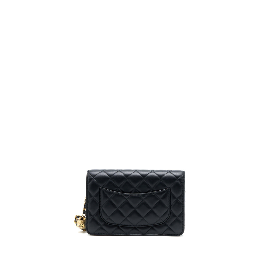 CHANEL PEARL CRUSH WALLET ON CHAIN LAMBSKIN BLACK GHW (MICROCHIP)