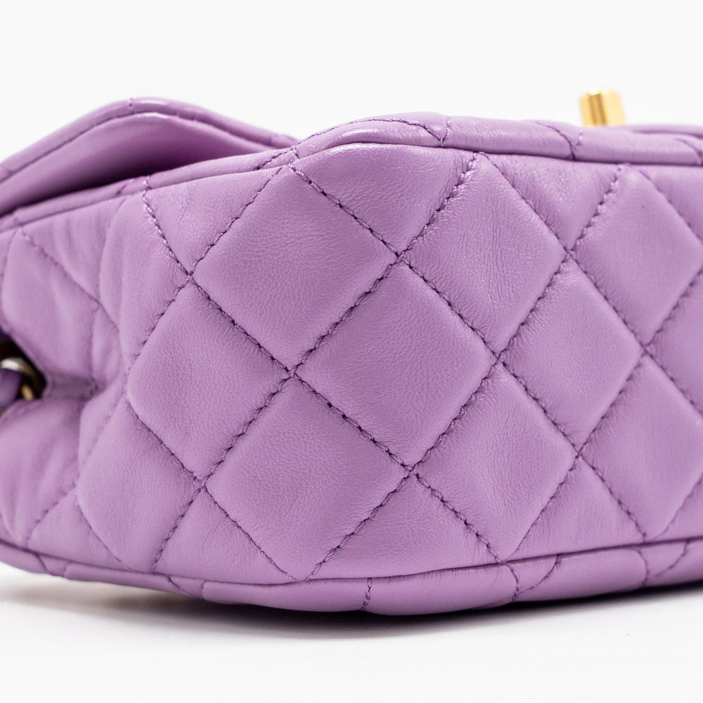 CHANEL PEARL CRUSH MINI RECTANGULAR FLAP BAG LAMBSKIN PURPLE GHW (MICROCHIP)