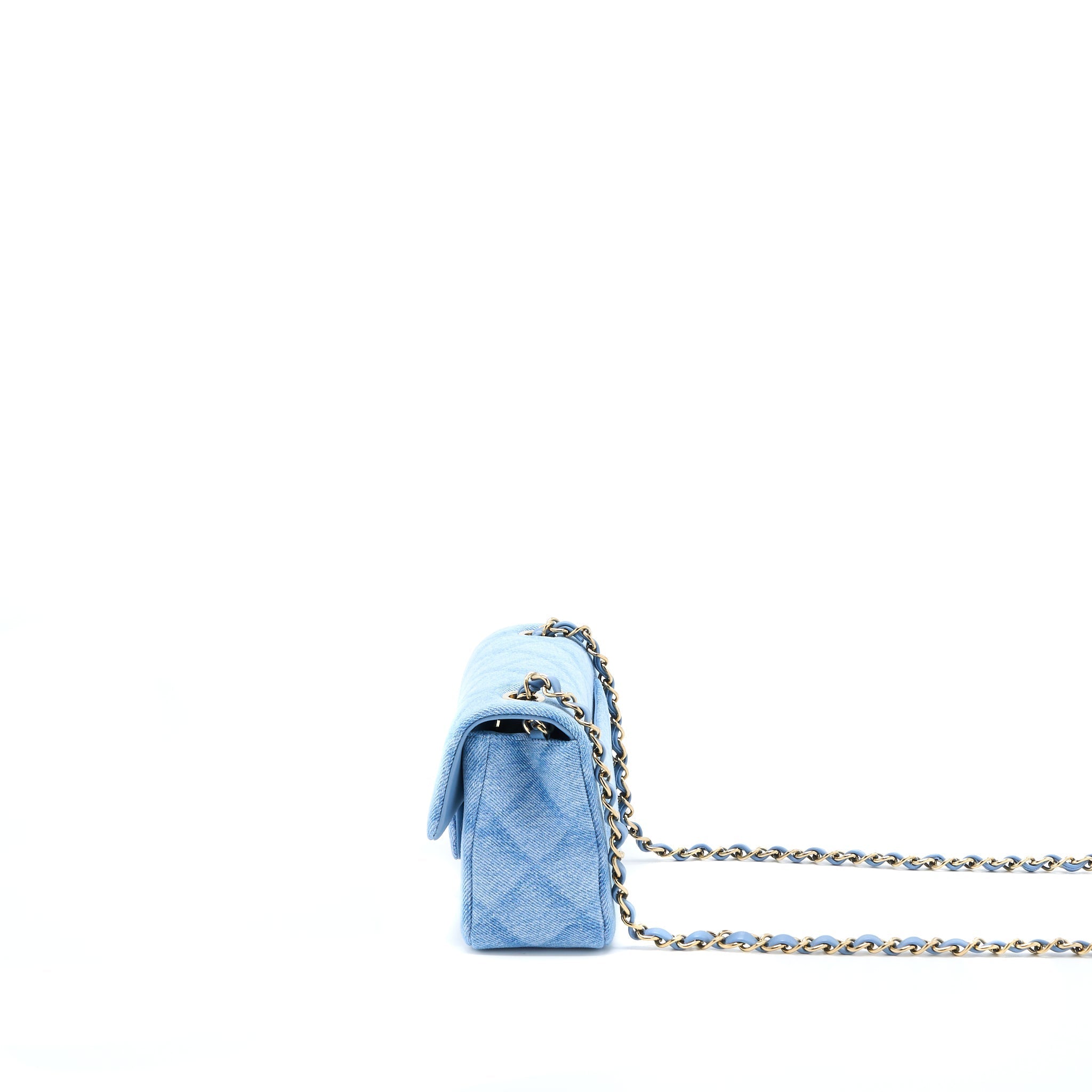 CHANEL 22B MINI RECTANGULAR DENIM LIGHT BLUE LGHW (MICROCHIP)