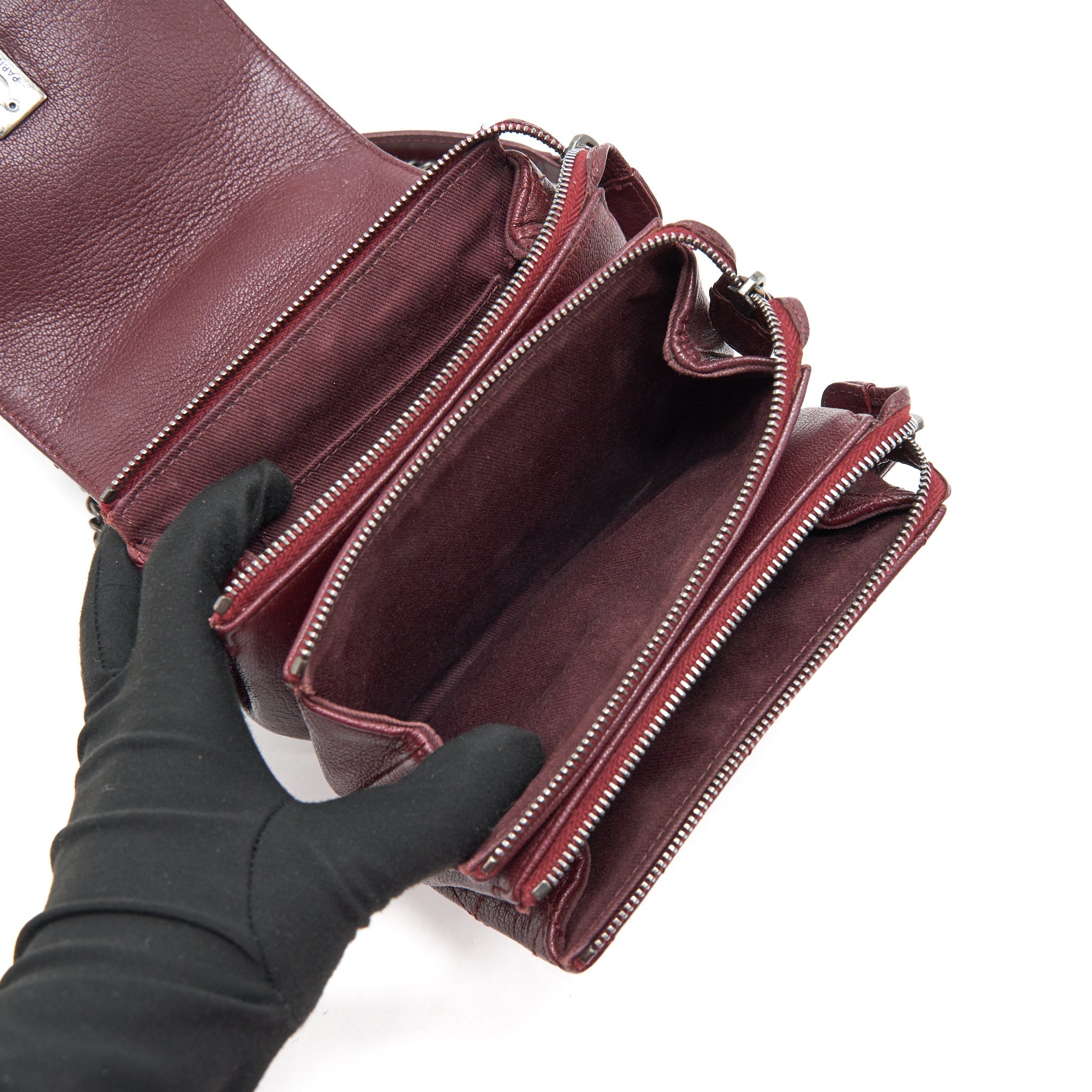CHANEL SMALL FLAP BAG WITH CHAIN BURGUNDY SHW