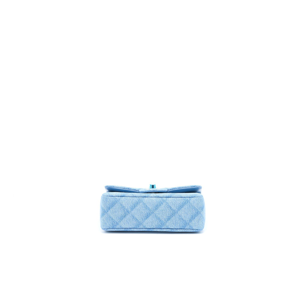 CHANEL 22B MINI RECTANGULAR DENIM LIGHT BLUE LGHW (MICROCHIP)