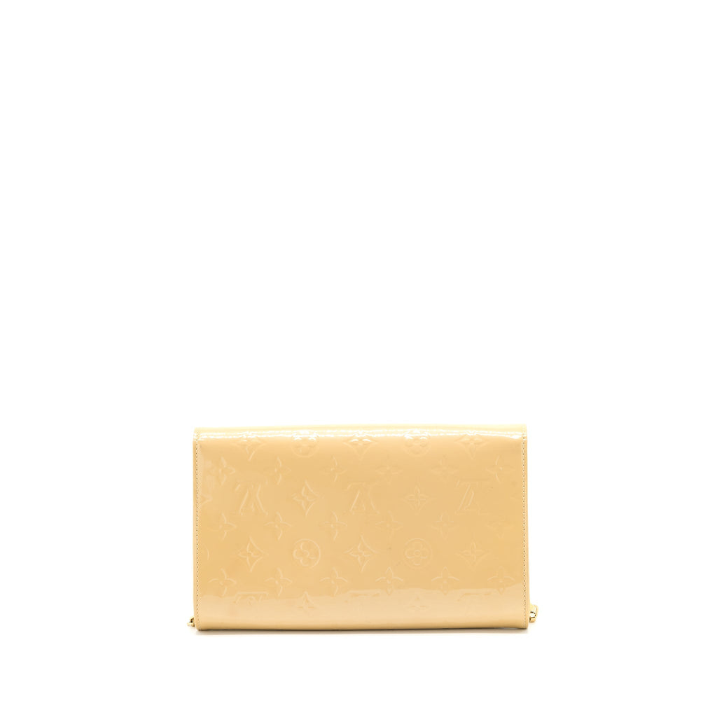 LOUIS VUITTON ANA VERNIS CLUTCH WITH CHAIN PATENT BEIGE GHW