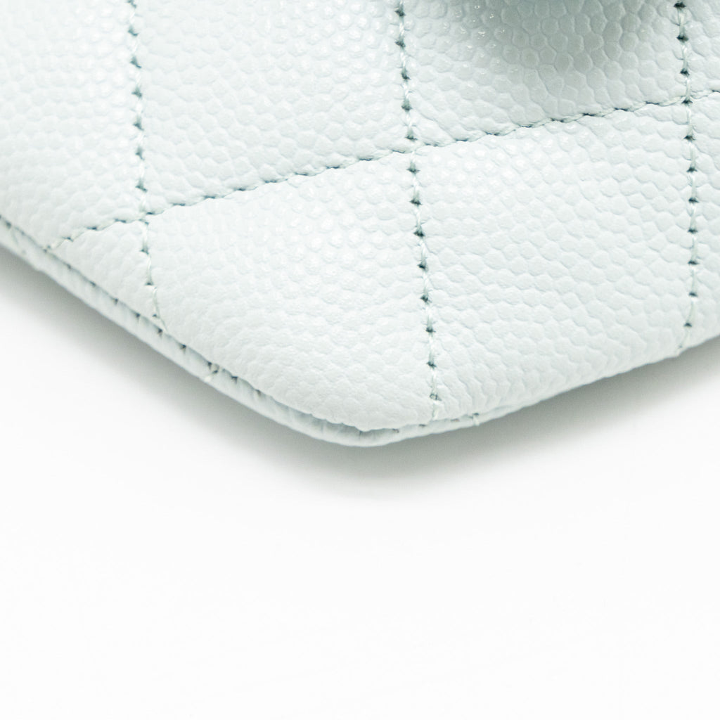 CHANEL SUNGLASSES CASE CLUTCH WITH CHAIN CAVIAR LIGHT BLUE SHW