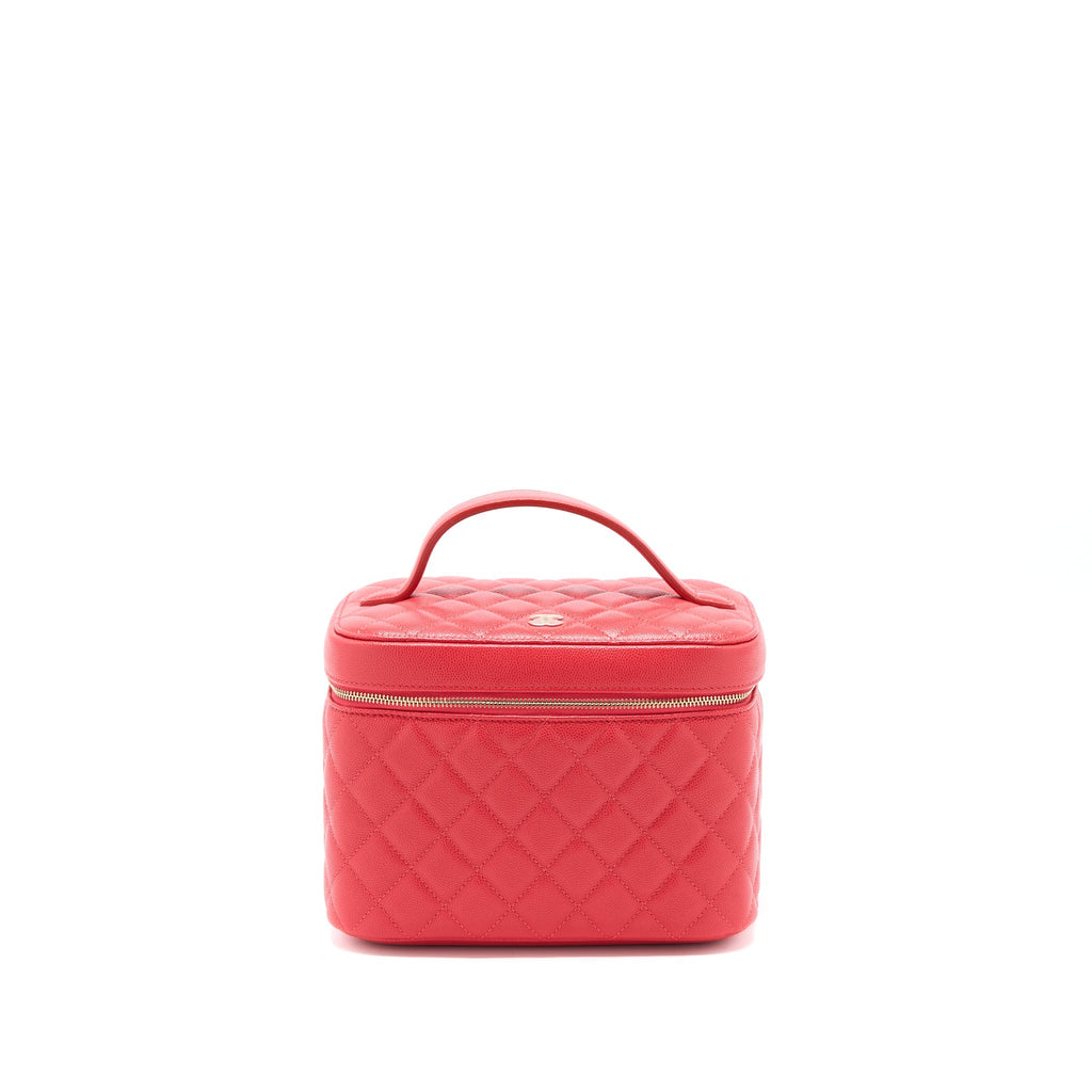 CHANEL TOP HANDLE VANITY CASE CAVIAR RED LGHW