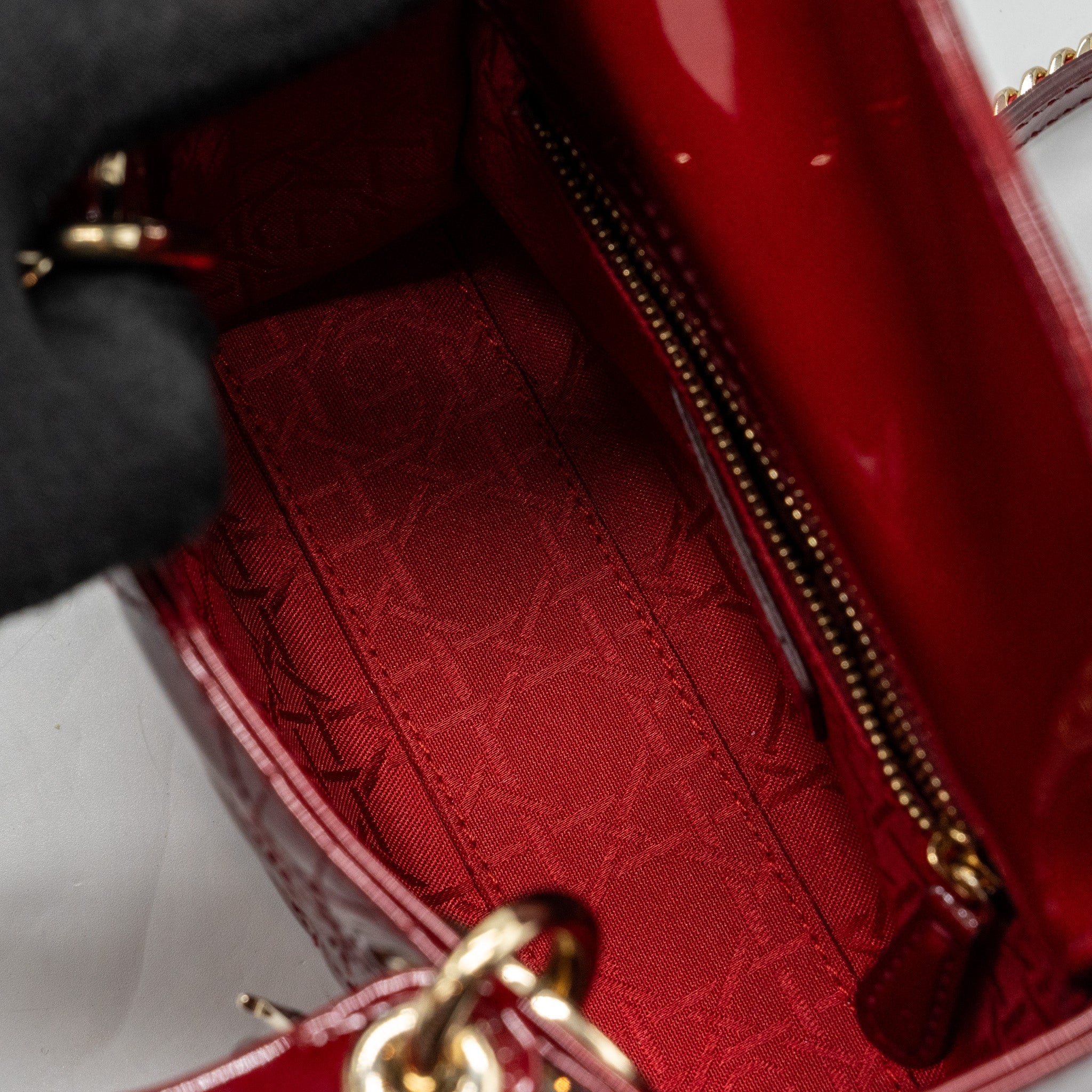 DIOR MINI LADY DIOR PATENT RED LGHW