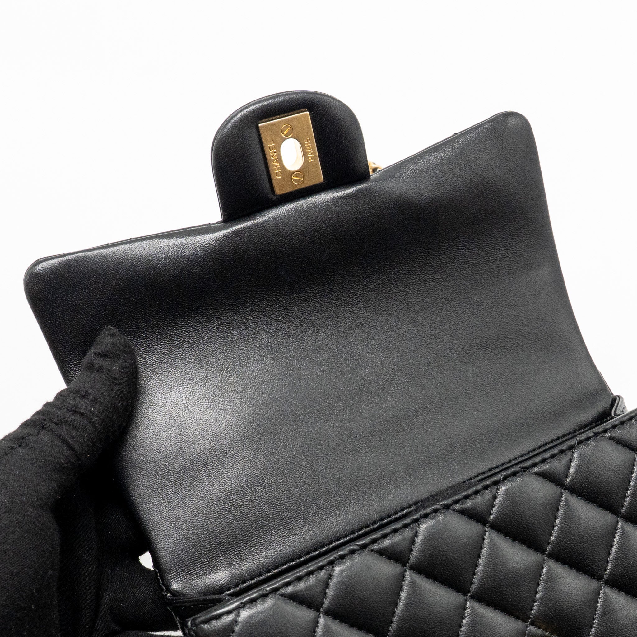 CHANEL TOP HANDLE MINI RECTANGULAR LAMBSKIN BLACK GHW (MICROCHIP)