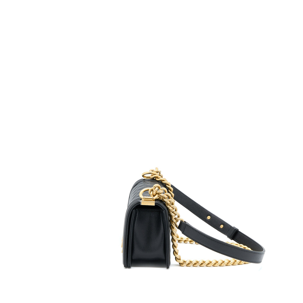 CHANEL SMALL BOY BAG CAVIAR BLACK BRUSHED GHW (MICROCHIP)