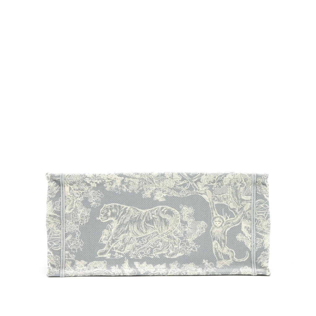 DIOR SMALL BOOK TOTE GRAY TOILE DE JOUY REVERSE EMBROIDERY WITH AN EXTRA SMALL SCARF