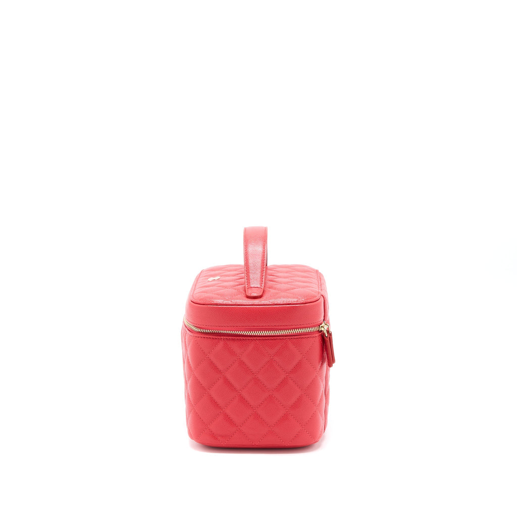 CHANEL TOP HANDLE VANITY CASE CAVIAR RED LGHW