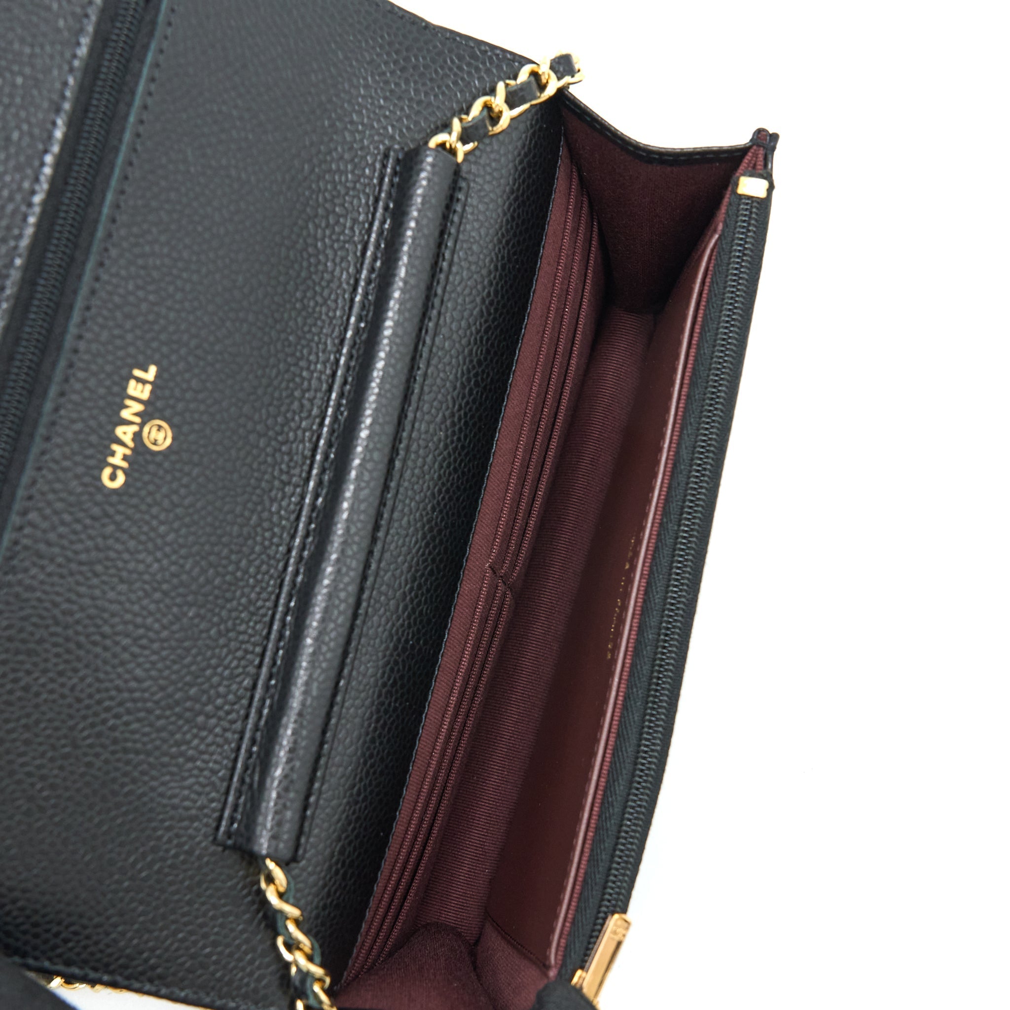CHANEL CLASSIC WALLET ON CHAIN CAVIAR BLACK GHW (MICROCHIP)