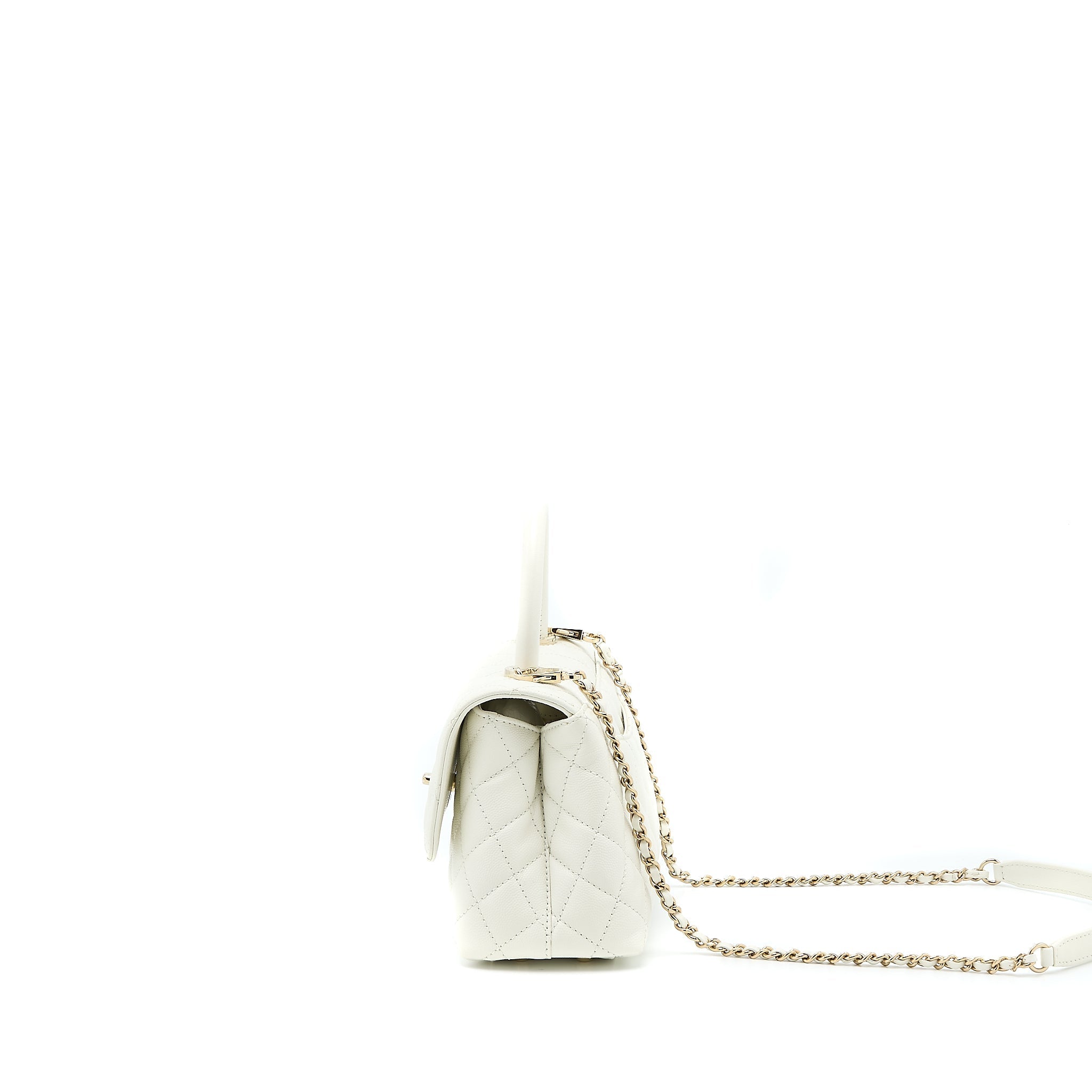 CHANEL SMALL COCO HANDLE CAVIAR WHITE LGHW (MICROCHIP)