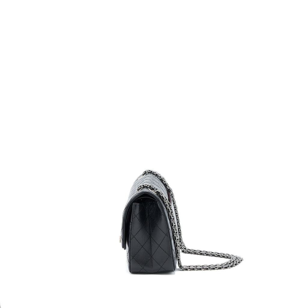 CHANEL 2.55 SMALL REISSUE FLAP BAG AGED CALFSKIN RUTHENIUM SHW (MICROCHIP)