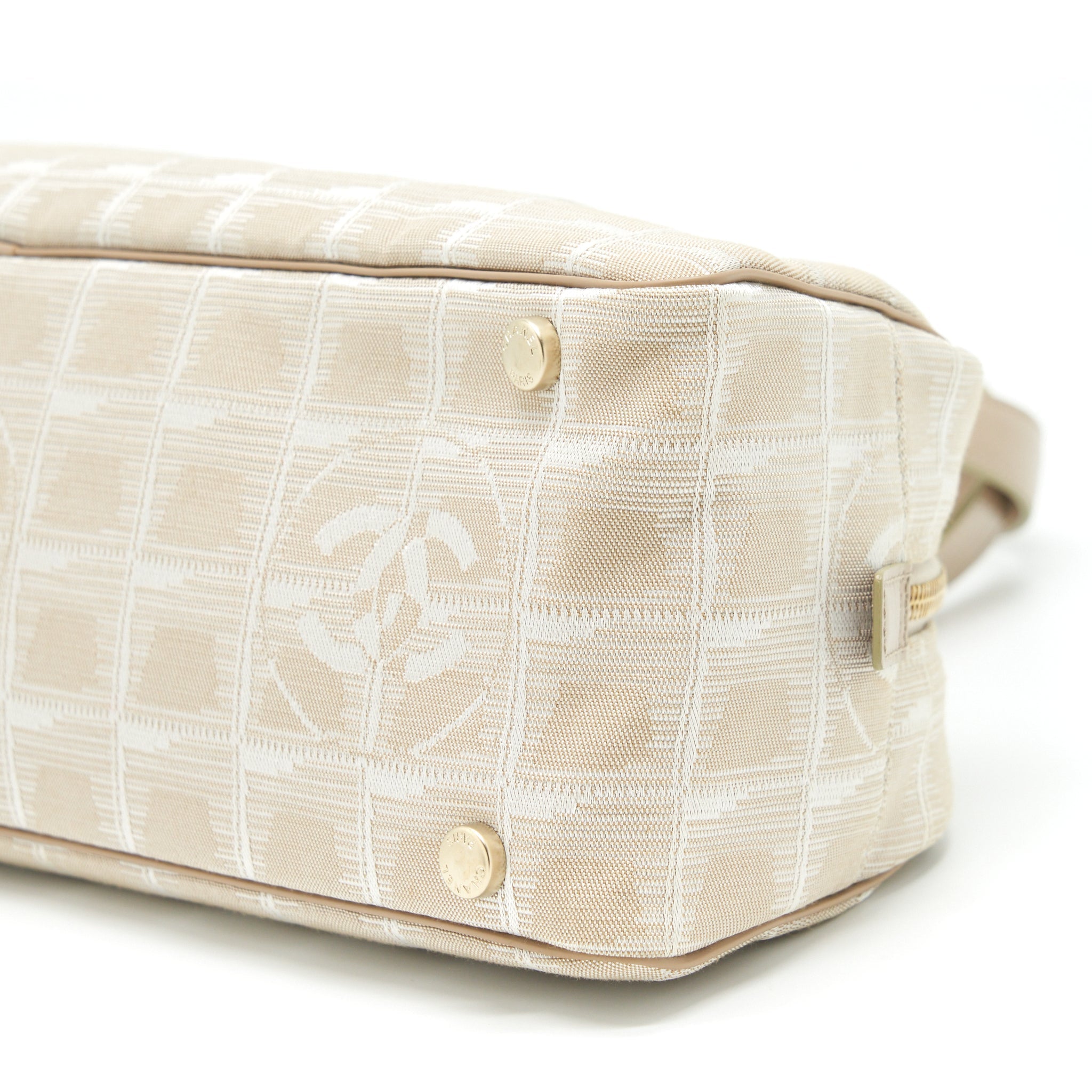 CHANEL VINTAGE TRAVEL LINE BOWLER BAG CANVAS AND LEATHER LGHW