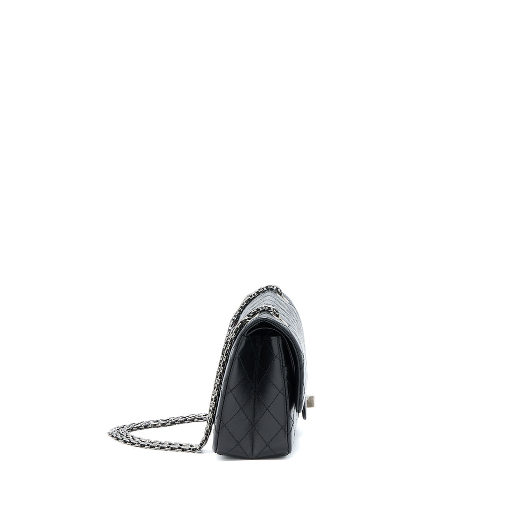 CHANEL 2.55 SMALL REISSUE FLAP BAG AGED CALFSKIN RUTHENIUM SHW (MICROCHIP)