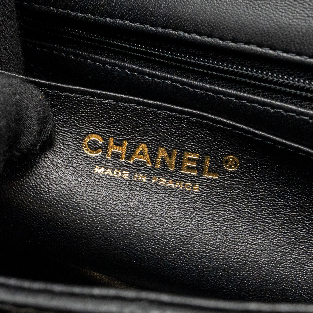 CHANEL TOP HANDLE MINI RECTANGULAR LAMBSKIN BLACK GHW (MICROCHIP)