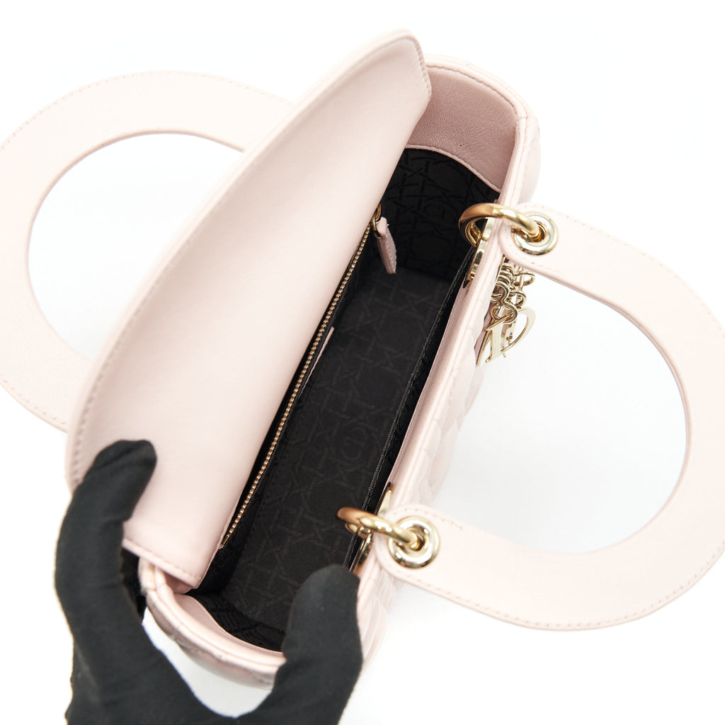 CHRISTIAN DIOR SMALL LADY DIOR LIGHT PINK LAMBSKIN GHW