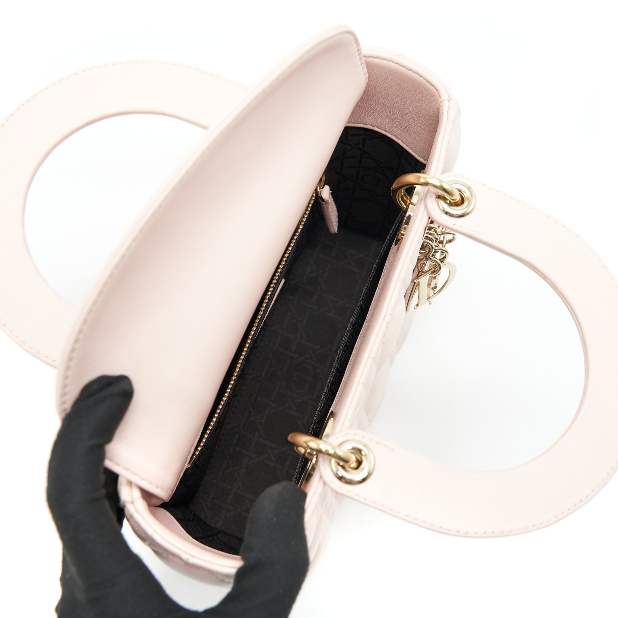 CHRISTIAN DIOR SMALL LADY DIOR LIGHT PINK LAMBSKIN GHW