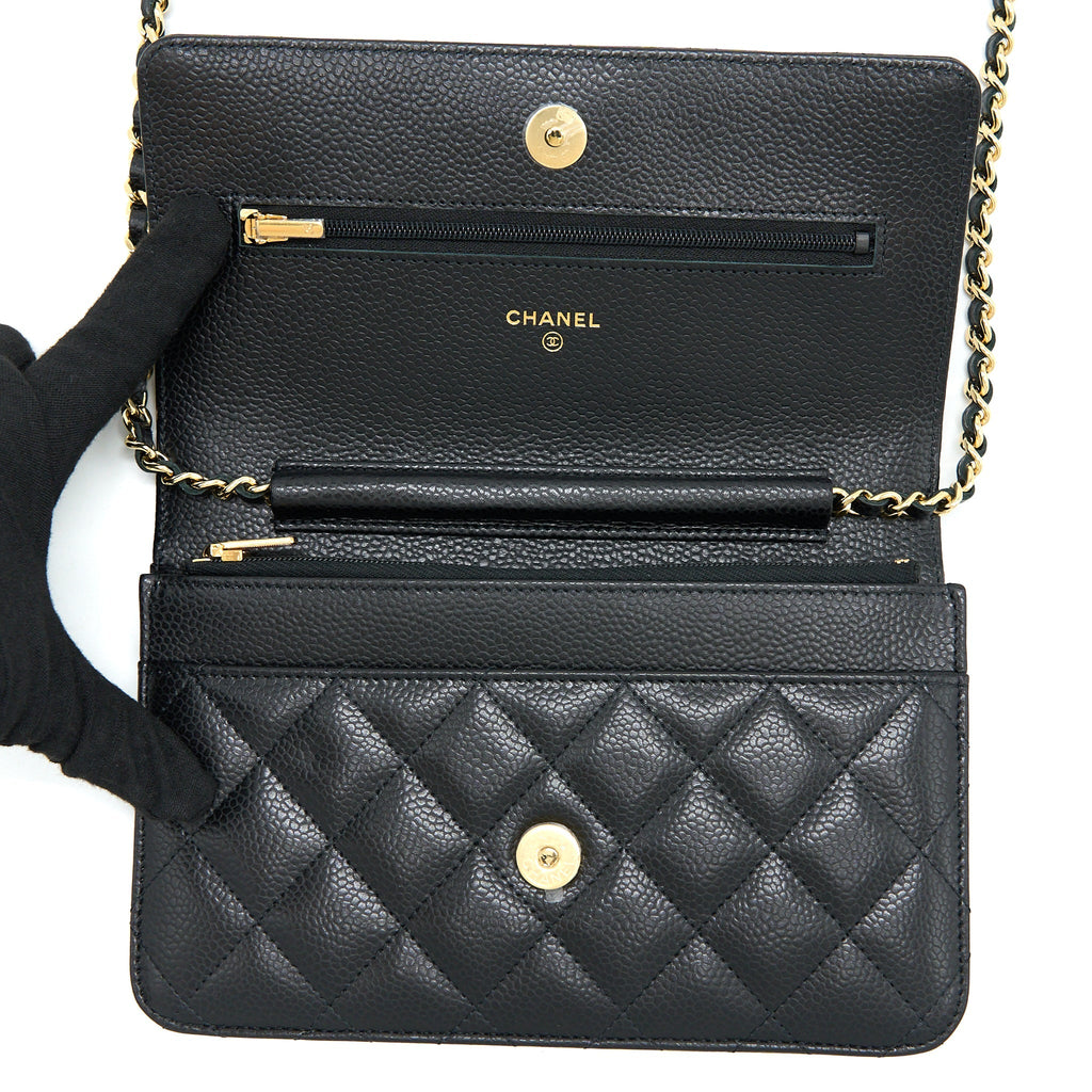 CHANEL CLASSIC WALLET ON CHAIN CAVIAR BLACK GHW (MICROCHIP)