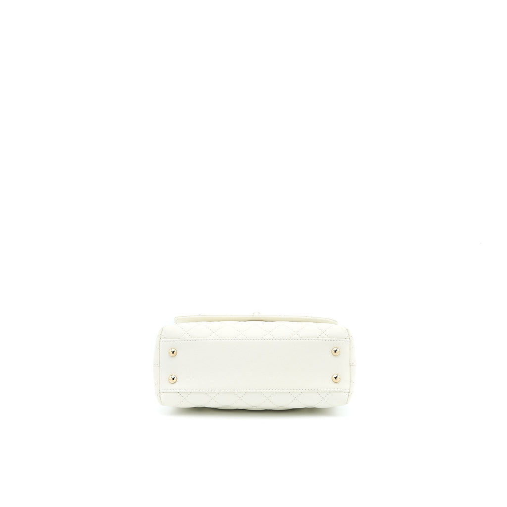 CHANEL SMALL COCO HANDLE CAVIAR WHITE LGHW (MICROCHIP)