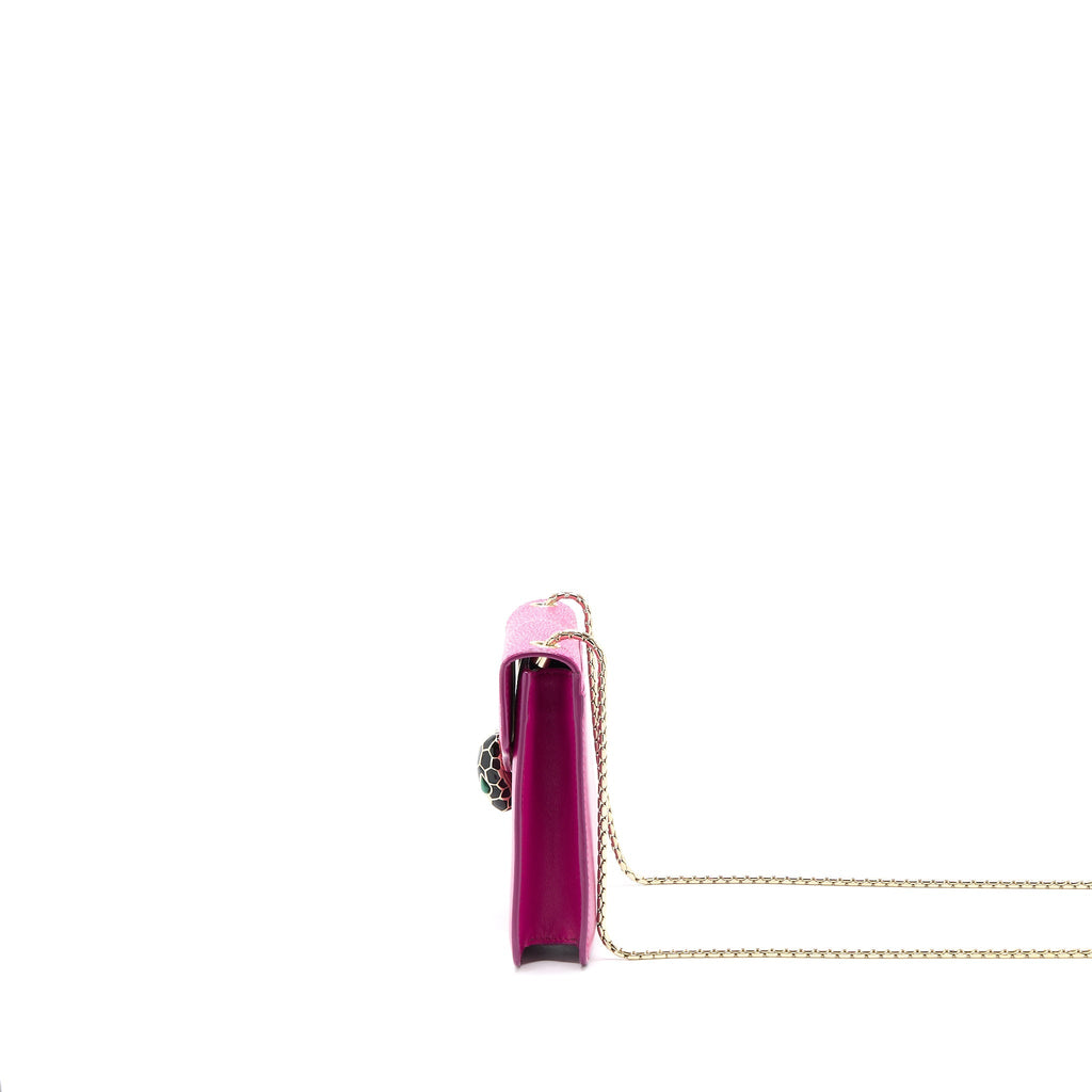 BVLGARI SERPENTI FOREVER BAG CRYSTAL GALUCHAT PINK LGHW