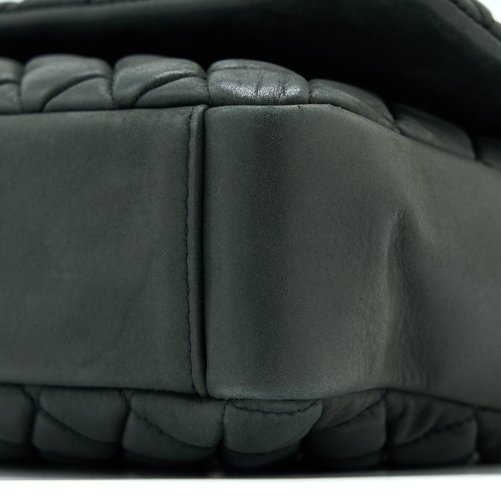 CHANEL QUILTED FLAP BAG IRIDESCENT CALFSKIN DARK GREEN RUTHENIUM SHW