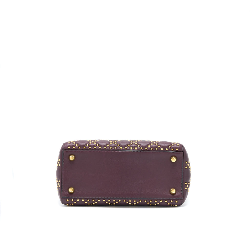 DIOR MEDIUM LADY DIOR ROCK-STUD CALFSKIN DARK RED GHW