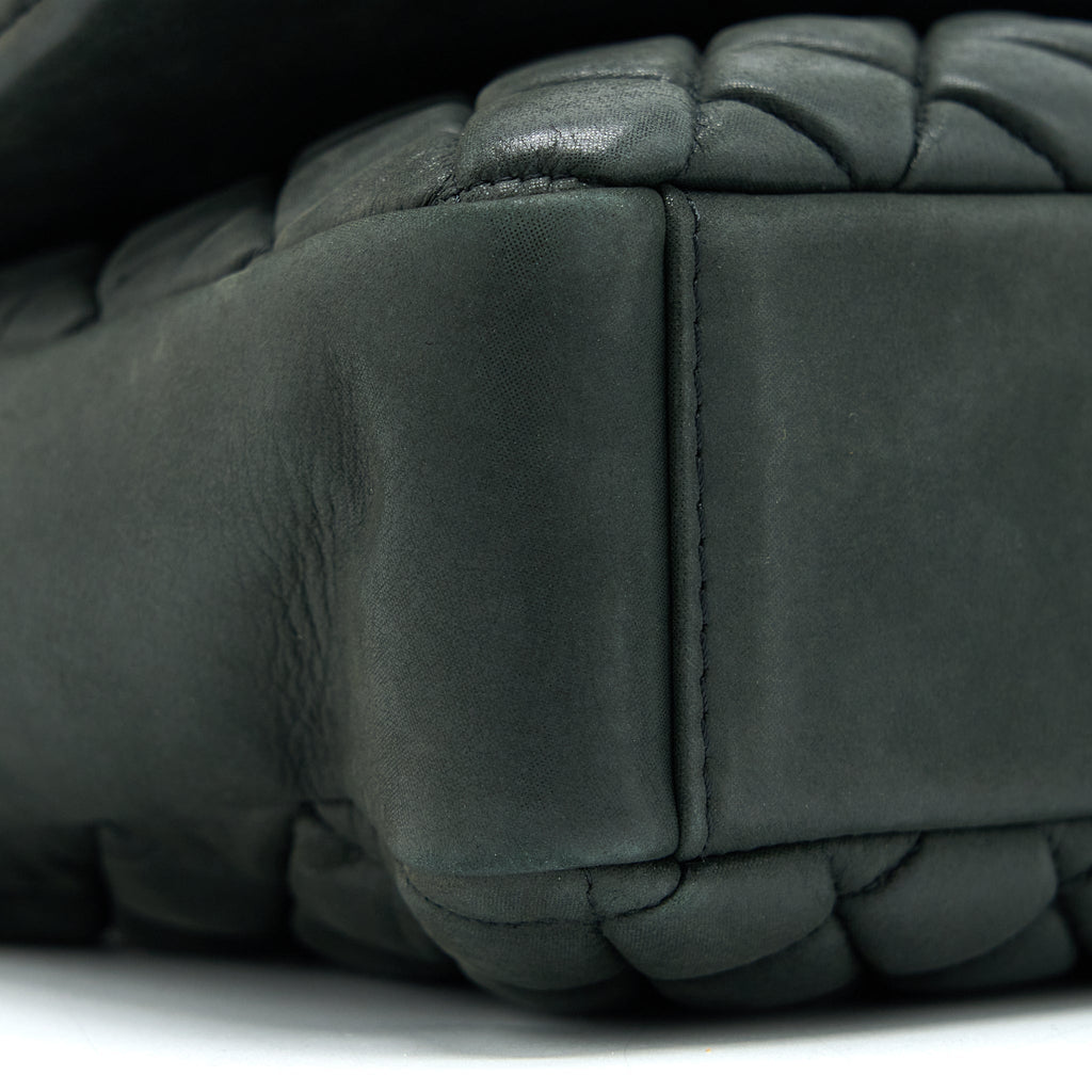 CHANEL QUILTED FLAP BAG IRIDESCENT CALFSKIN DARK GREEN RUTHENIUM SHW
