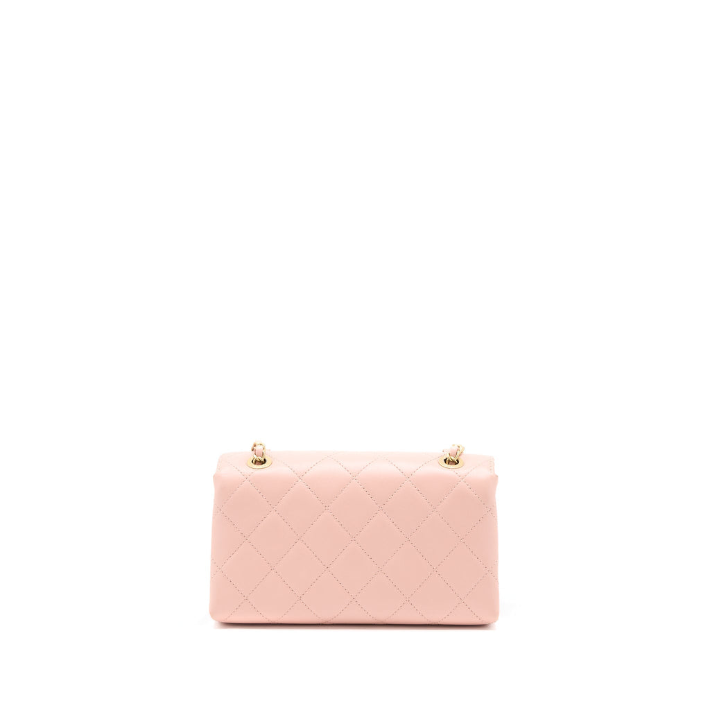 CHANEL FRONT LOGO FLAP BAG CALFSKIN PINK BRUSHED GHW