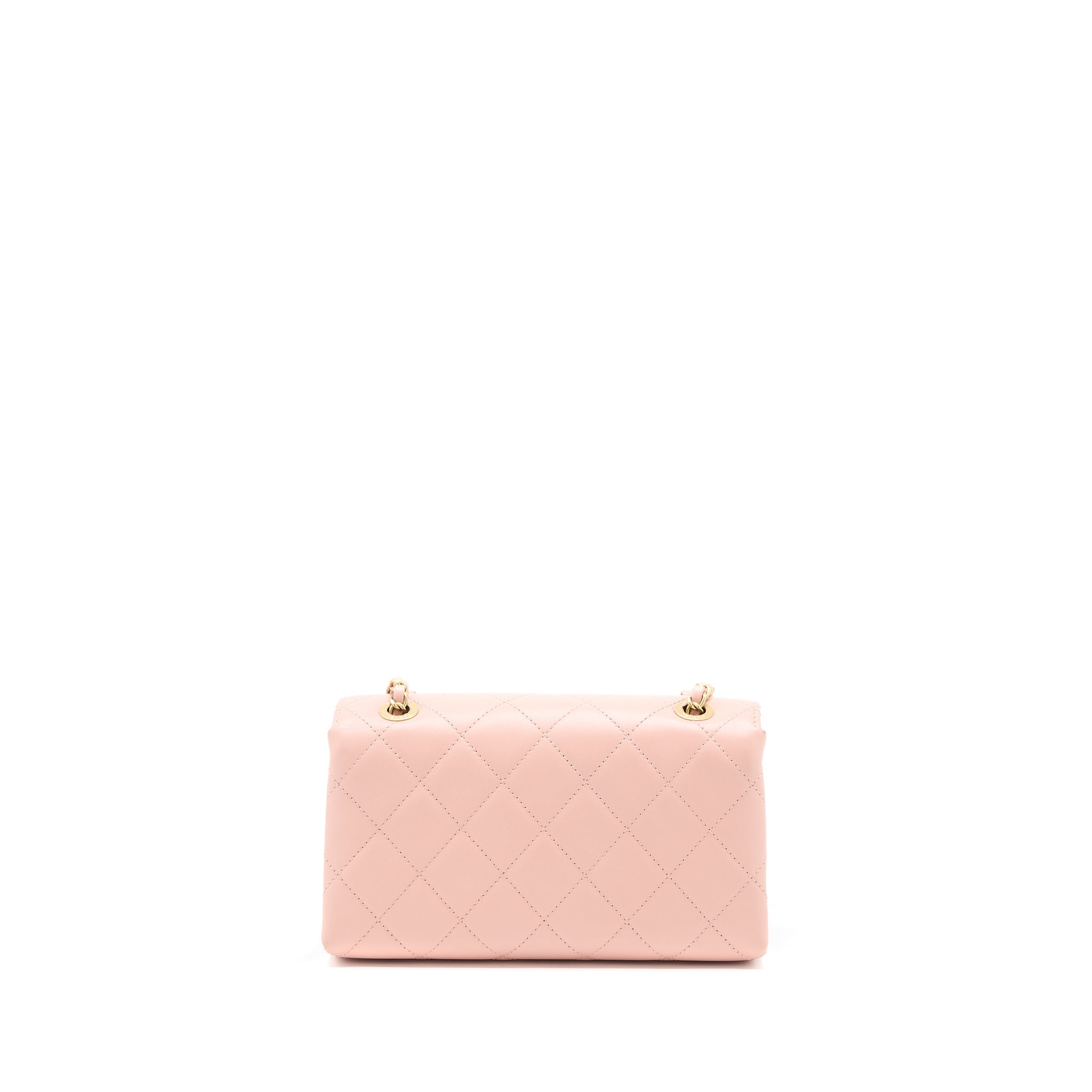 CHANEL FRONT LOGO FLAP BAG CALFSKIN PINK BRUSHED GHW
