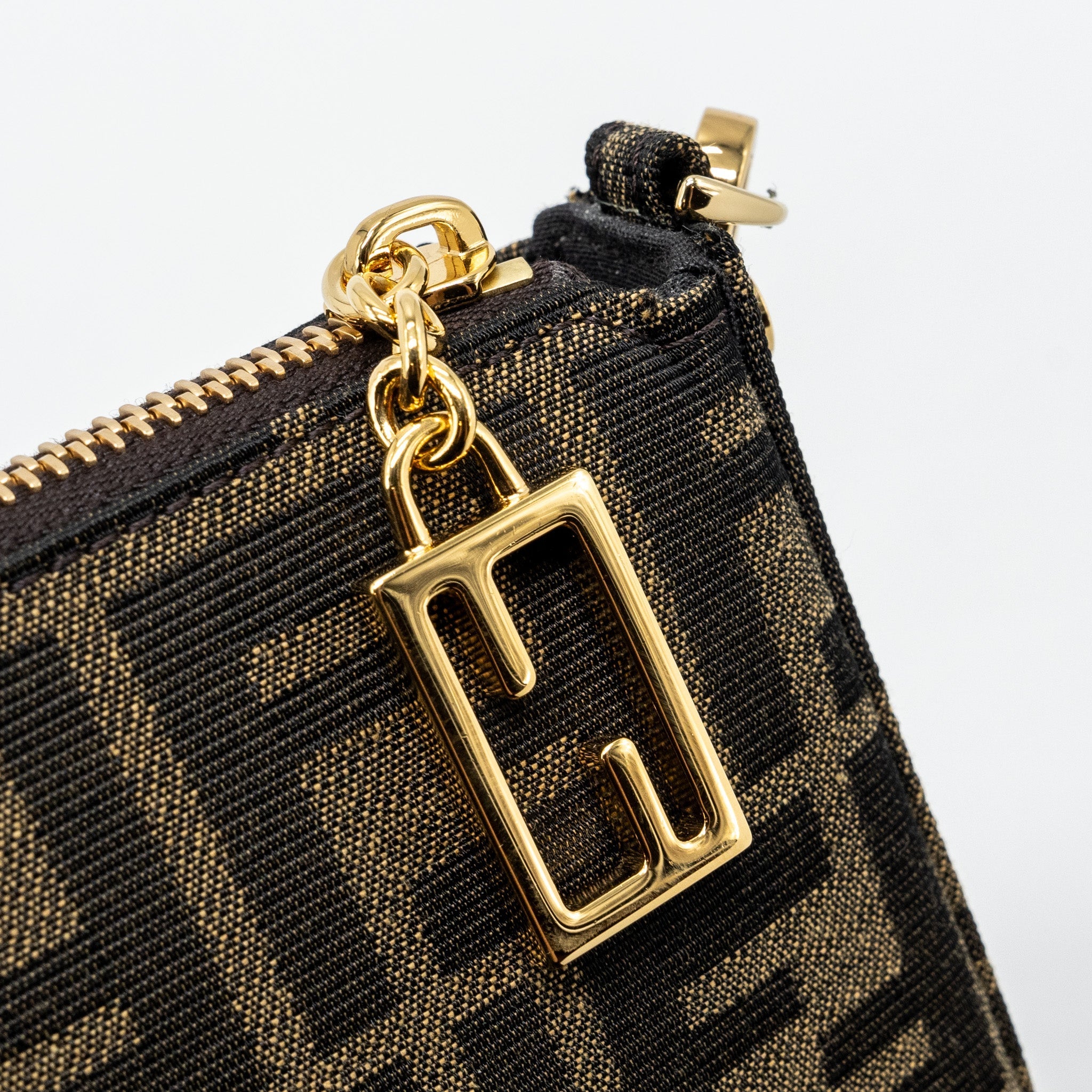 FENDI BAGUETTE POUCH BROWN JACQUARD FF FABRIC GHW