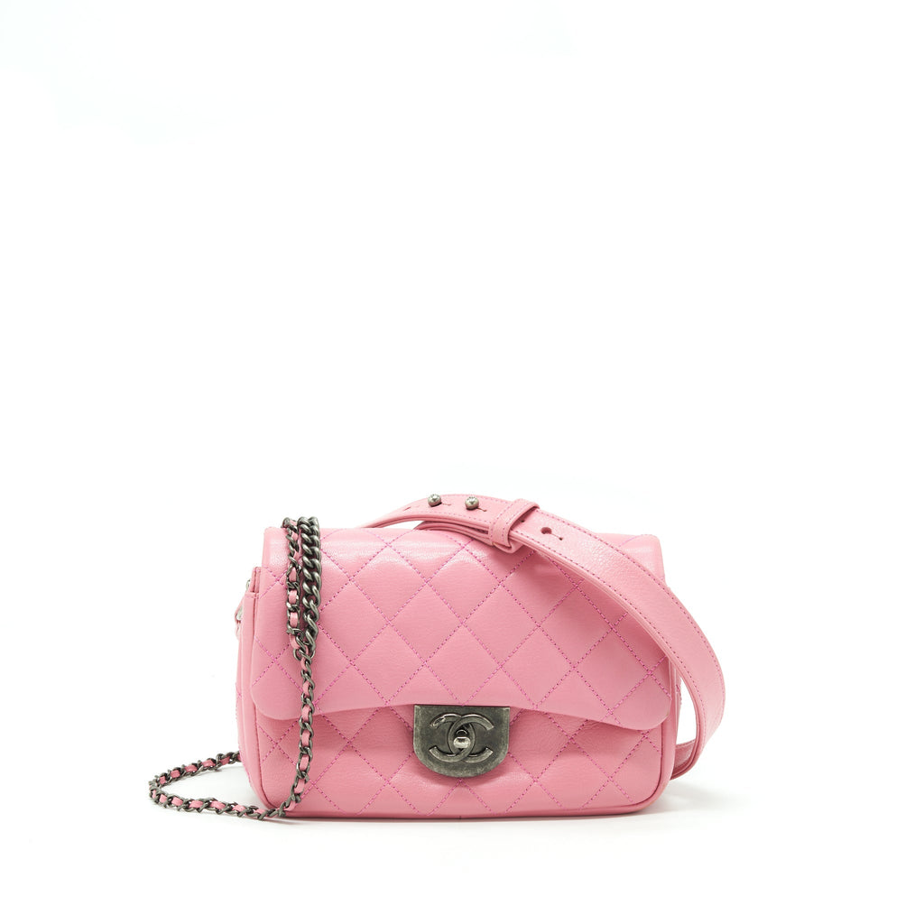 CHANEL QUILTED FLAP CROSS BODY BAG PINK WITH RUTHENIUM HARDWARE