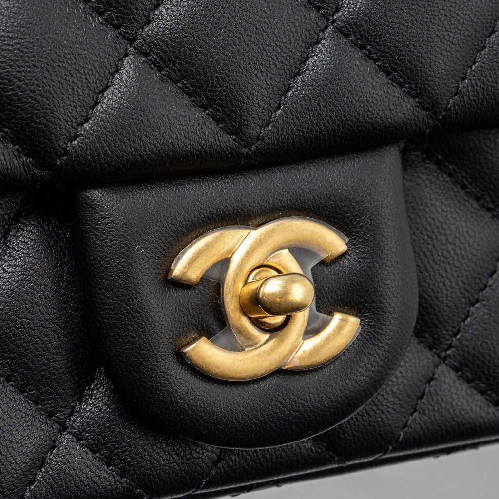 CHANEL 23K PEARL CRUSH MINI RECTANGULAR FLAP BAG LAMBSKIN BLACK GHW (MICROCHIP)