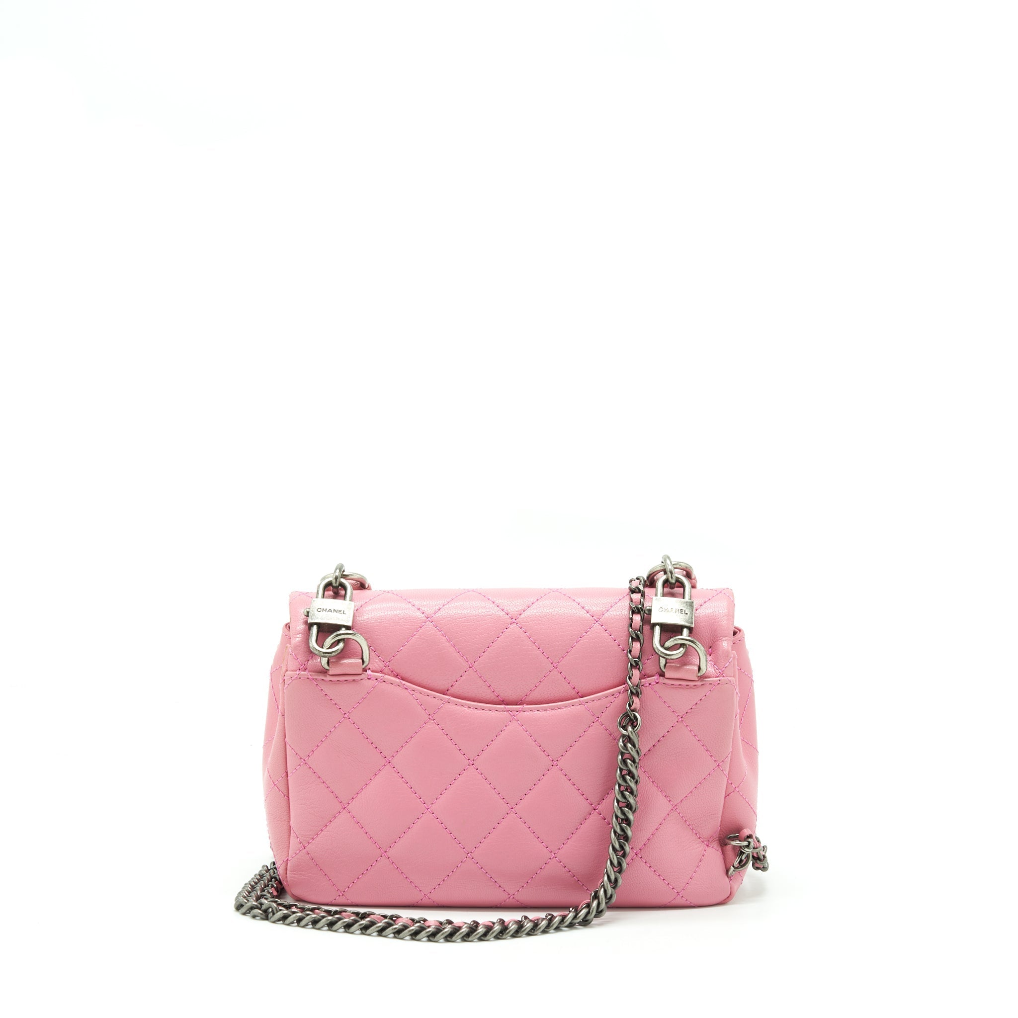 CHANEL QUILTED FLAP CROSS BODY BAG PINK WITH RUTHENIUM HARDWARE