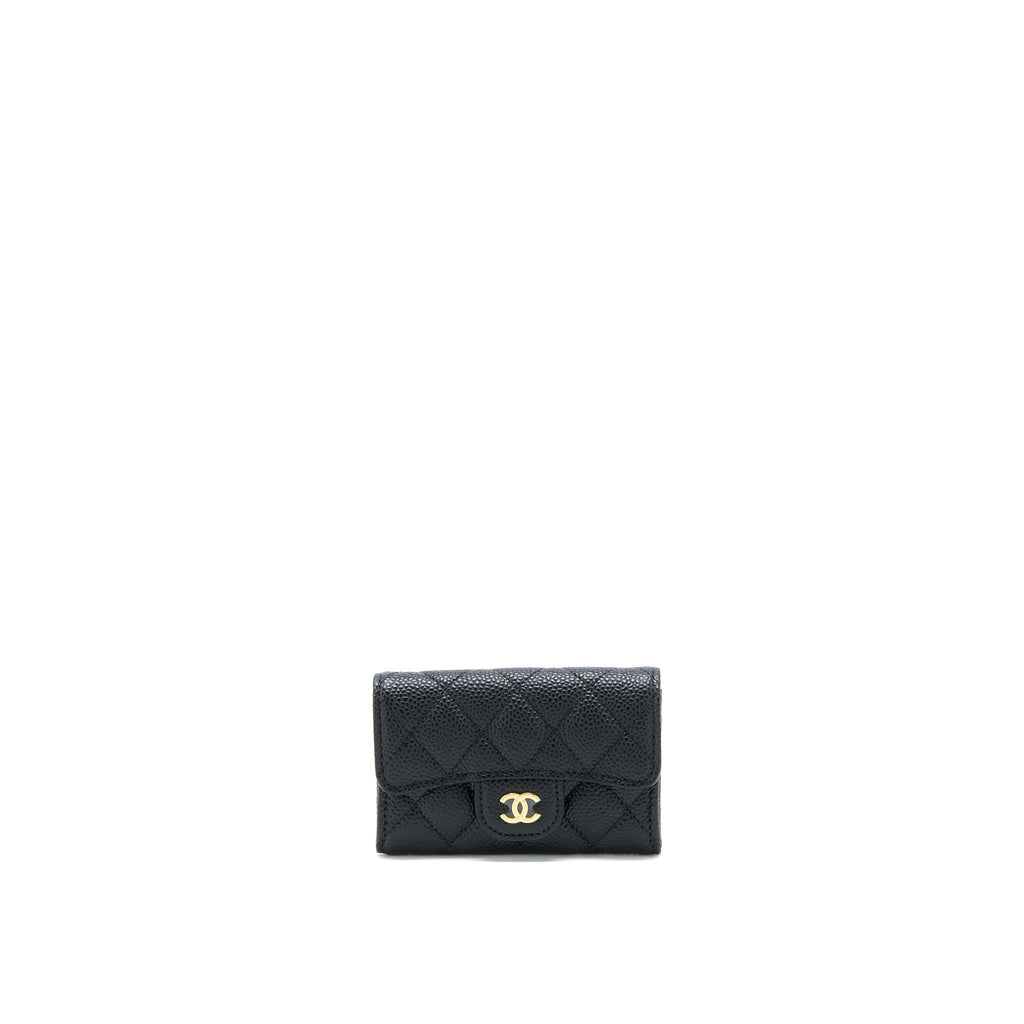 CHANEL CLASSIC FLAP CARD HOLDER CAVIAR LEATHER BLACK LGHW